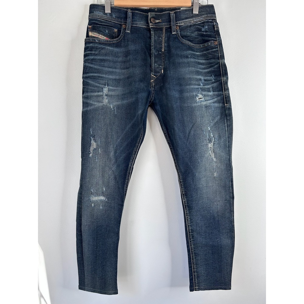 Diesel Tepphar Slim-Carrot Jeans Mens 28x30 Dark Wash Distressed 0852G Stretch
